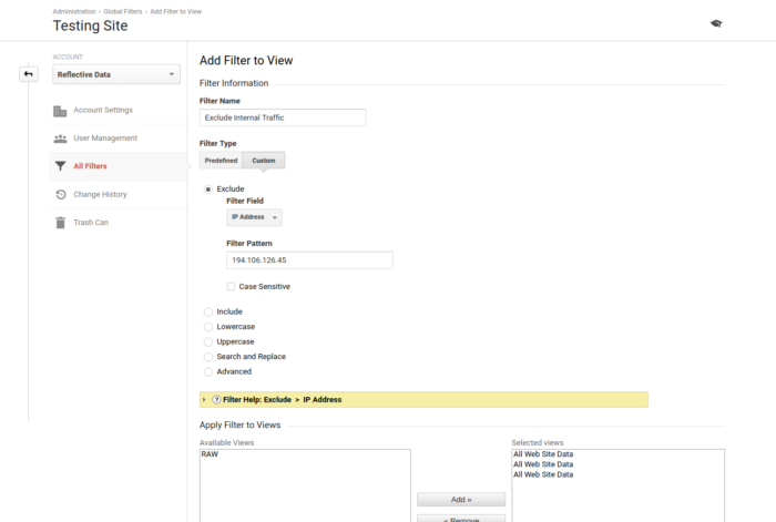 Exclude internal traffic by IP