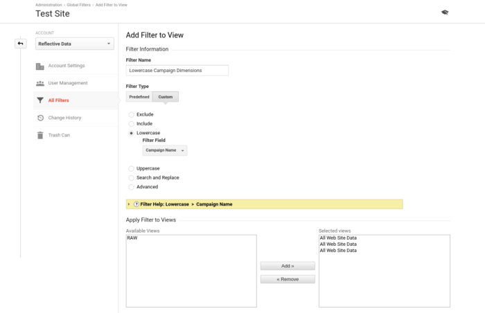 Lowercase Campaign Dimensions Filter