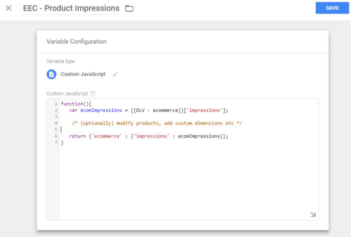 Product Impressions Variable