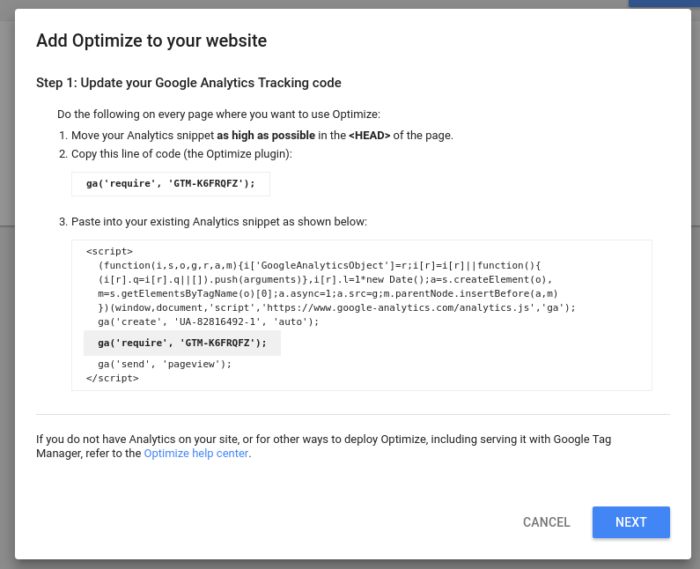 Google Optimize Snippet