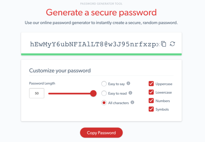 Generated strong password