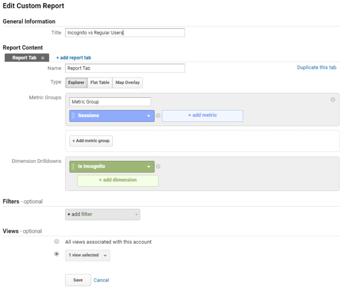 Incognito vs Regular Users Custom Report Setup