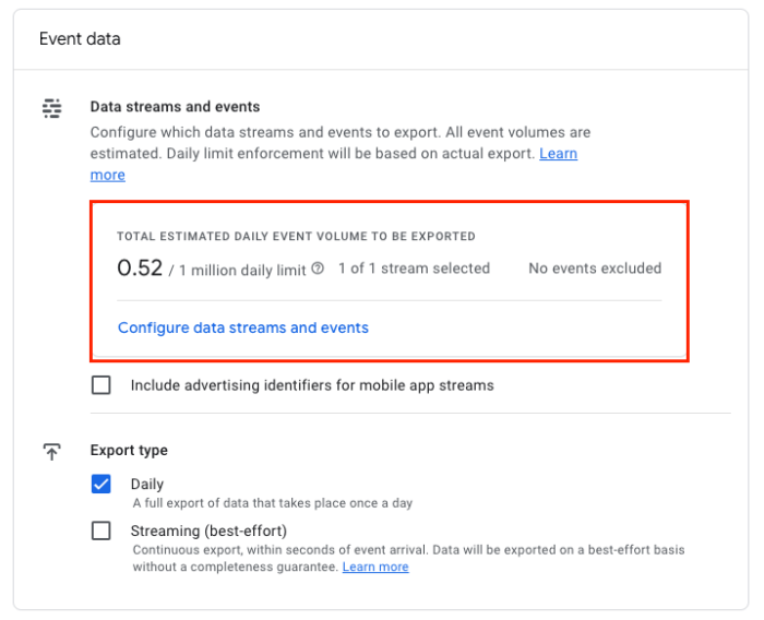 Firebase Analytics GA4 to BigQuery daily event count